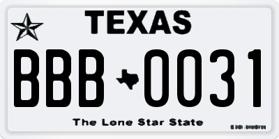 TX license plate BBB0031