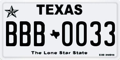 TX license plate BBB0033