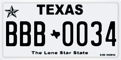 TX license plate BBB0034