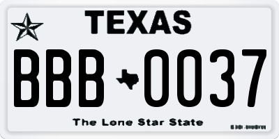 TX license plate BBB0037