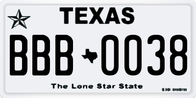 TX license plate BBB0038