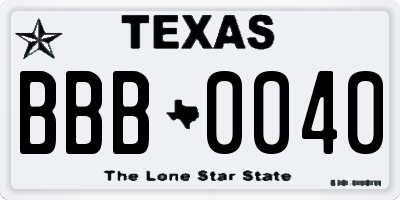 TX license plate BBB0040