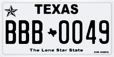 TX license plate BBB0049