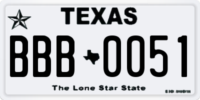 TX license plate BBB0051