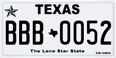 TX license plate BBB0052