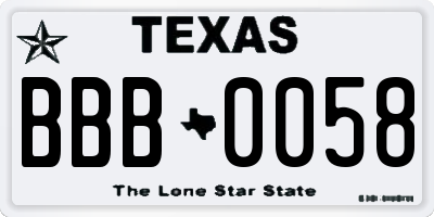 TX license plate BBB0058