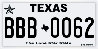 TX license plate BBB0062