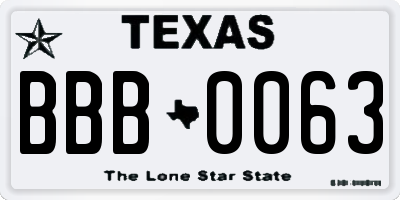 TX license plate BBB0063