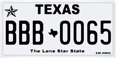 TX license plate BBB0065