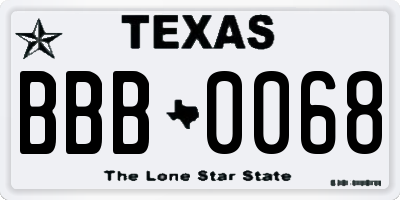 TX license plate BBB0068