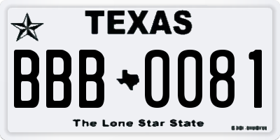 TX license plate BBB0081