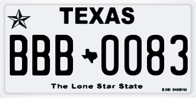 TX license plate BBB0083