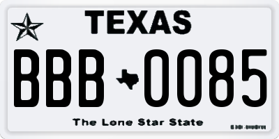 TX license plate BBB0085