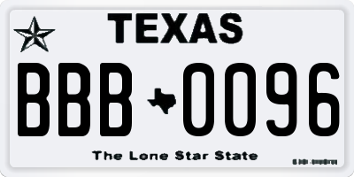TX license plate BBB0096