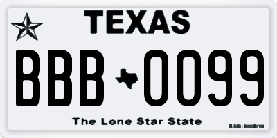 TX license plate BBB0099