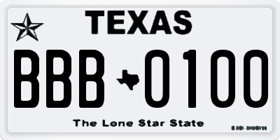 TX license plate BBB0100