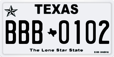 TX license plate BBB0102