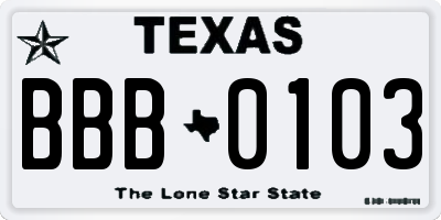 TX license plate BBB0103