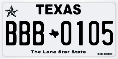 TX license plate BBB0105