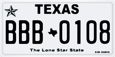 TX license plate BBB0108