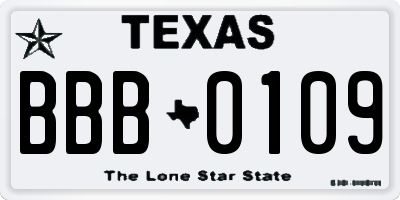 TX license plate BBB0109