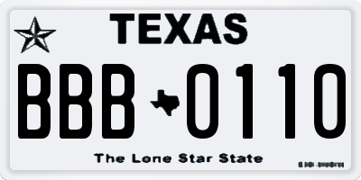 TX license plate BBB0110