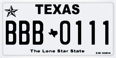 TX license plate BBB0111