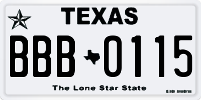 TX license plate BBB0115