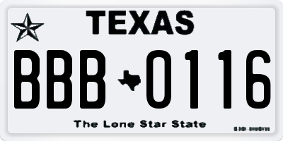 TX license plate BBB0116