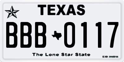 TX license plate BBB0117