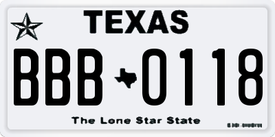 TX license plate BBB0118