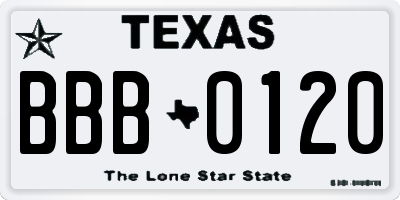 TX license plate BBB0120