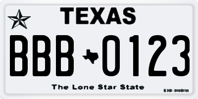 TX license plate BBB0123