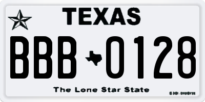 TX license plate BBB0128