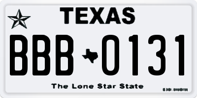 TX license plate BBB0131