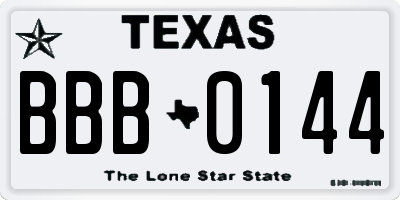 TX license plate BBB0144