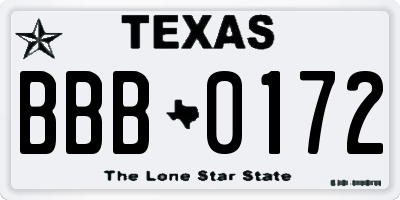 TX license plate BBB0172