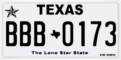 TX license plate BBB0173