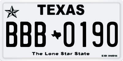 TX license plate BBB0190