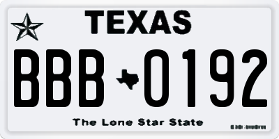 TX license plate BBB0192