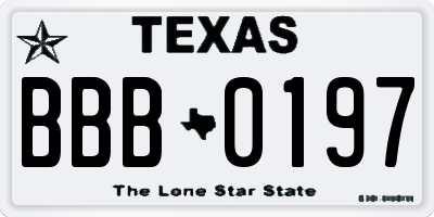 TX license plate BBB0197