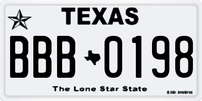 TX license plate BBB0198