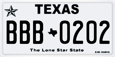 TX license plate BBB0202