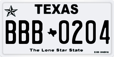 TX license plate BBB0204