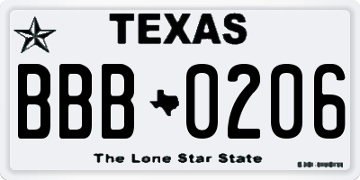 TX license plate BBB0206