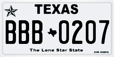 TX license plate BBB0207