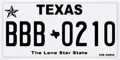 TX license plate BBB0210