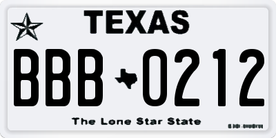 TX license plate BBB0212