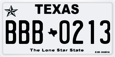 TX license plate BBB0213