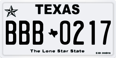 TX license plate BBB0217